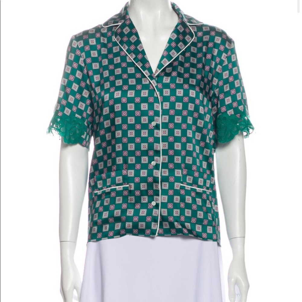 Sandro silk green button front top size xs